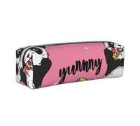 The Panda is Eating Pizza Pencil Case Portable Cylindrical Pencil Pouch with Zipper Leather Cosmetic Pouch Bag