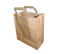 The Paper Bag Company Brown Paper Carrier Bags with Flat Handles, Pack of 100, paper , 30cm x 25cm x 14cm