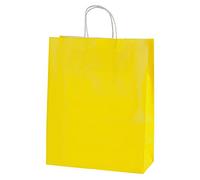 The Paper Bag Store 10 Yellow Medium Paper Bags with Handles - 25x11x31cm - Colourful Gift Bags for Adults and Kids - for Shopping, Parties, Retail, Birthdays and Weddings