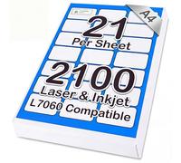 The Paper Shop Address Labels 21 Per Sheet A4 - Self Adhesive White Sticky Labels (2100 Labels) | Printer Labels for Laser & Inkjet | 63.5 x 38.1mm Mailing Address Labels - Avery L7060 Compatible