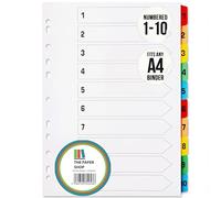 The Paper Shop Numbered Dividers A4 1-10 - 10 Part Coloured Number Tabs (1 Pack) | File & Folder Dividers for Ring Binders & Lever Arch Files | Subject Dividers for Home Office & School - 10 Sections