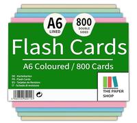 The Paper Shop Revision Flash Cards 6x4 Coloured - Lined Record Cards 155gsm (800 Cards) | Index Cards & Study Cards for GCSE Revision | Blank Flashcards for School College & Home - 800 Cards