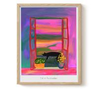 The Paper Tail Sleepy Window Cat Pretty Black Cat Print | Size: A5 The Paper Tail Multicolor A5