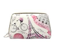The Paris Tower and A Bicycle Leather Hand-Held Zipper Makeup Bag Pen Case Stationery Box Lipstick Pouch Toiletry Bag