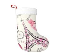 The Paris Tower And A Bicycle Plush Christmas Stocking, Large Festive Hanging Ornament For Tree, 45cm Polyester Style Holiday Decor