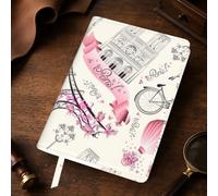 The Paris Tower and a Bicycle Print A5 Leather Journal Cover,Refillable Genuine Leather Journal Notebook Cover