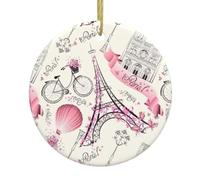 The Paris Tower and a Bicycle Print Christmas Tree Ceramic Round Hanging Ornaments,Xmas Decoration DIY Keepsake 2025