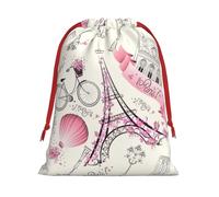 The Paris Tower and a Bicycle Print Drawstring Gift Bags For Christmas,Holiday Party Gift Wrapping Bag Assorted Sizes