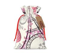 The Paris Tower And A Bicycle Print Gift Drawstring Bags Reusable For Winter Celebrations Party Favors Goodie Pouches