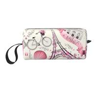 The Paris Tower and a Bicycle Print Portable Cosmetic Pouch, Travel Storage Case, Zippered Organizer Bag for Quick Access