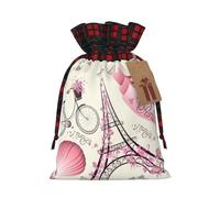 The Paris Tower And A Bicycle Print Reusable Gift Festive Drawstring Bags Versatile Party Pouches Seasonal Celebrations