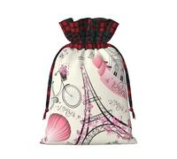 The Paris Tower And A Bicycle Print Xmas Drawstring Gift Bag Reusable For Christmas Festive Needs Wrapping Bags