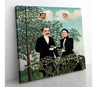 The Past And The Present by Henri Rousseau Classic Painting Canvas Wall Art Print Ready to Hang, Framed Picture for Living Room Bedroom Home Office Décor, 35x35 cm (14x14 Inch)