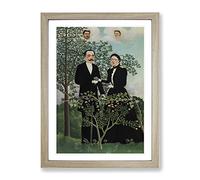 The Past And The Present By Henri Rousseau Classic Painting Framed Wall Art Print, Ready to Hang Picture for Living Room Bedroom Home Office Décor, Oak A4 (34 x 25 cm)