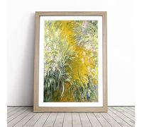 The Path Through The Irises By Claude Monet Framed Wall Art Picture Print - Canvas Painting - Modern Home Décor Poster - Ready to Hang for Living Room Bedroom Kitchen - Oak A2 (48 x 66 cm)