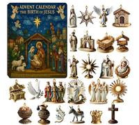 The Path to Bethlehem Advent Calendar, 24 Days Jesus Advent Calendars 2025 With 2D Jesus Figurines & Symbols, Nativity Countdown Calendar, Birth Of Jesus Christmas Tree Decor Gift for Believers