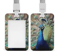The Peacock Badge Holder with Lanyard - Waterproof Hard Plastic ID Card Holder Professional Name Tag Vertical ID Card Name Badge for Office Nurse Doctor Teacher