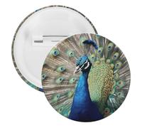 The Peacock Badge Metal Round Pins, Lightweight Brooch for Backpack, Fashion Button Pins Badge for Shirts, Jackets, Shawl Coat, Unisex, 5PCS, Tinplate, metal round pins