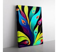 The Peacock Feathers Abstract Blue, Teal, Green Canvas Wall Art Print Ready to Hang, Framed Picture for Living Room Bedroom Home Office Décor, 76x50 cm (30x20 Inch)