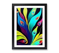 The Peacock Feathers Abstract Framed Wall Art Print A2 Black