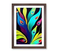 The Peacock Feathers Abstract Framed Wall Art Print A2 Walnut