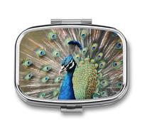 The Peacock Pill Box 2 Compartment - Small Metal Medicine Organizer Portable Pill Case for Purse Pocket Travel Vitamin Organizer for Men Women, BPA-Free