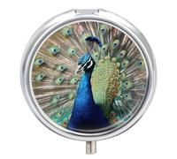The Peacock Pill Box Medicine Pill Organizer 3 Compartment Daily Pill Case Small Pill Container Round Pill Holder Travel Pill Box Metal Pill Case for Purse Pocket