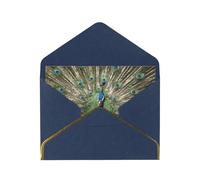 The Peacock Print Horizontal Gold-Edged Pearl Greeting Card W/Envelope-Holiday,Birthday,Anniversary,Party(2pcs)