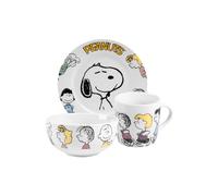 The Peanuts Snoopy Family Breakfast Set, 3-Piece Crockery Set, Plate, Bowl & Cup, Porcelain White