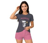 The Peanuts Snoopy Pyjamas for Women - Best Friends Pyjama Set Short Sleeve Top with Shorts Grey/Pink, grey/pink, XL