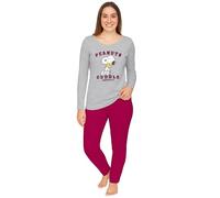 The Peanuts Snoopy Pyjamas for Women - Cuddle Society Pyjama Set Long Sleeve Top with Trousers Grey/Red, grey/red, M