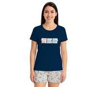 The Peanuts Snoopy Pyjamas for Women - Pyjama Set Short Sleeve Top with Shorts Blue/Grey
