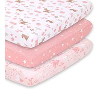 The Peanutshell 3-Pack Fitted Playard Sheets - Soft & Breathable Baby Girl Mini Crib Sheets, Pack N Play Mattress, Fits Standard Playard Pack Play Mattresses - Woodland Floral