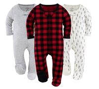 The Peanutshell Footed Baby Sleepers for Boys or Girls, Buffalo Plaid & Woodland, Newborn to 12 Month Sizes, Red, 9 Months