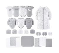 The Peanutshell Newborn Clothes & Accessories Set | 23 Piece Layette Gift Set | Fits Newborn to 3 Months | Grey Celestial & Bear, Grey, Newborn