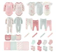 The Peanutshell Newborn Clothes & Accessories Set | 30 Piece Layette Gift Set | Fits Newborn to 3 Months | Pink Elephant & Floral, Pink, Teal, Newborn