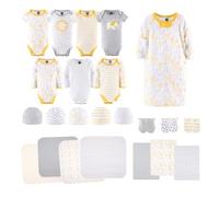 The Peanutshell Newborn Layette Gift Set for Baby Boys or Girls | 23 Piece Gender Neutral Newborn Clothes & Accessories Set | Safari Themed Yellow