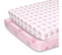 The Peanutshell Pack n Play Fitted Playard Sheets for Baby Girls | 2 Pack Set | Pink Elephants & Hearts