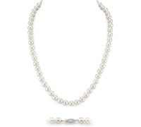 The Pearl Source 6.5-7mm AAA Quality Round White Freshwater Cultured Pearl Necklace for Women in 16" Choker Length