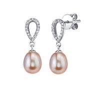 THE PEARL SOURCE 7-8mm Genuine Pink Freshwater Cultured Pearl & Cubic Zirconia Delia Earrings for Women