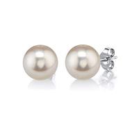 THE PEARL SOURCE Round White Freshwater Real Pearl Earrings for Women - 585 Gold 14K Stud Earrings | Hypoallergenic Earrings with Genuine Cultured Pearls, 8.0-8.5mm