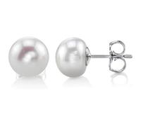 THE PEARL SOURCE Sterling Silver 7-8mm Button White Freshwater Cultured Pearl Stud Earrings for Women