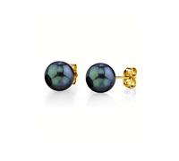 THE PEARL SOURCE7.5-8.0mm Black Japanese Akoya Real Pearl Earrings for Women - 585 Gold 14K Stud Earrings | Hypoallergenic Earrings with Genuine Cultured Pearls