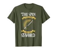 The Pen is Mightier Than The Sword T-Shirt, Men, Olive Green, Medium