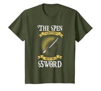 The Pen is Mightier Than The Sword T-Shirt, Youth, Olive Green, 3T