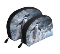 The Penguin Taking Off Printed Makeup Bags 2-Piece Portable Shell Travel Toiletry Bag