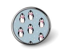 The Penguin Wearing Scarf Round Metal Brooches 1 Inch Memorial Badges Exquisite Decorations Pins for Clothing