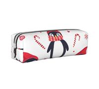 The Penguin with The Scarf Pencil Case Portable Cylindrical Pencil Pouch with Zipper Leather Cosmetic Pouch Bag