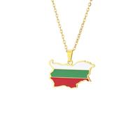 The People's Republic of Bulgaria Map Flag Pendant Necklaces For Women Men Bulgarian Maps Jewellery Gift (Gold Colour,45cm Chain)