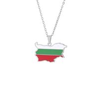 The People's Republic of Bulgaria Map Flag Pendant Necklaces For Women Men Bulgarian Maps Jewellery Gift (Silver Colour,60cm Chain)